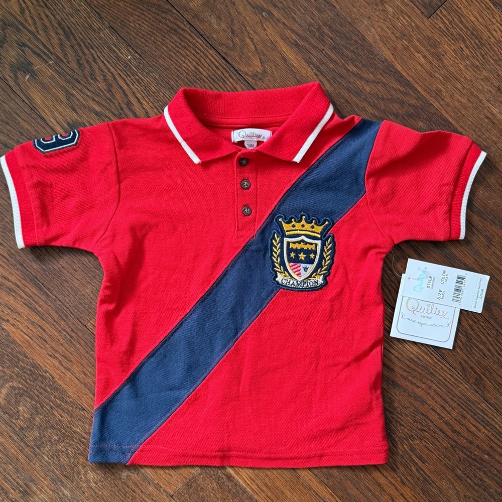 Quiltex Red and Navy Kids Polo Shirt Sz 24 months